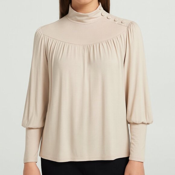 Ann Taylor Tops - Ann Taylor Puff Sleeve Mock Neck Blouse – Size Large